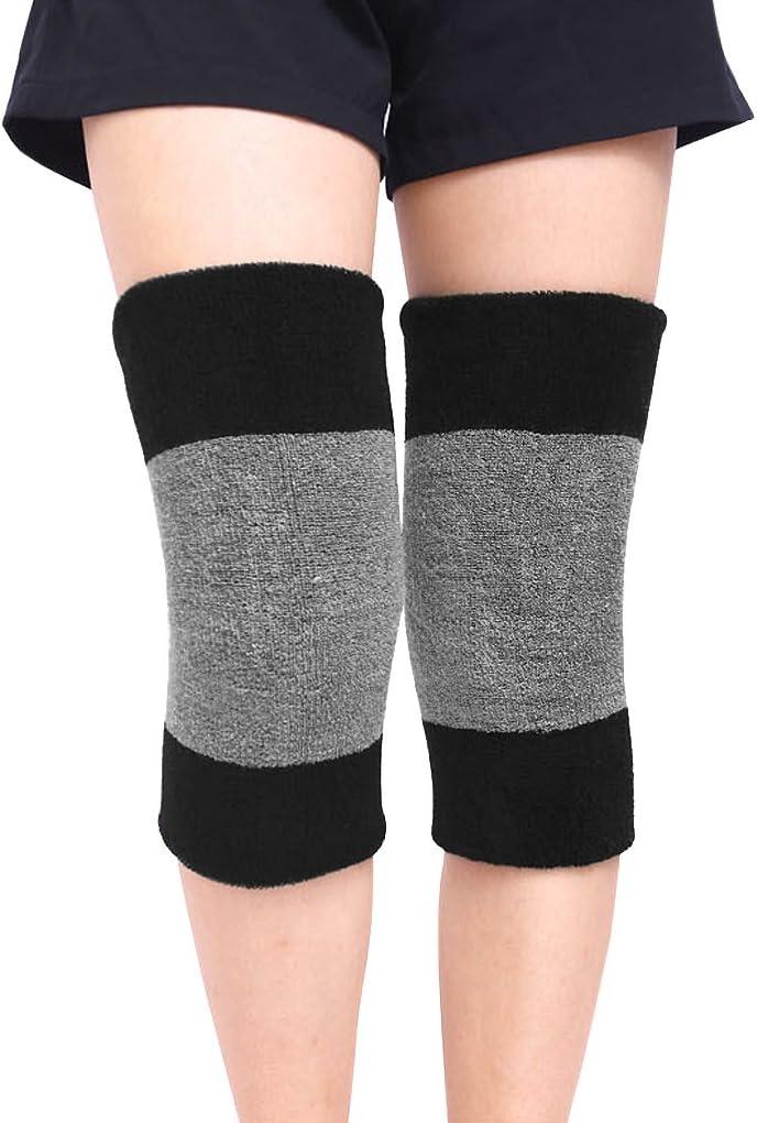 FakeFace Men Women Thicken Thermal Knee Braces Leg Warmers Winter Breathable Knee Pads Leg Sleeves for Ski Cycling Dance (Black&grey)