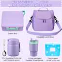 Bento Lunch Box for Kids with 17oz Soup Thermo,Insulated Tumbler Water Bottle and Insulated Lunch Bag,Leak-Proof 3 Compartment Lunch Food Container with Ice Pack for Kids to School-Purple