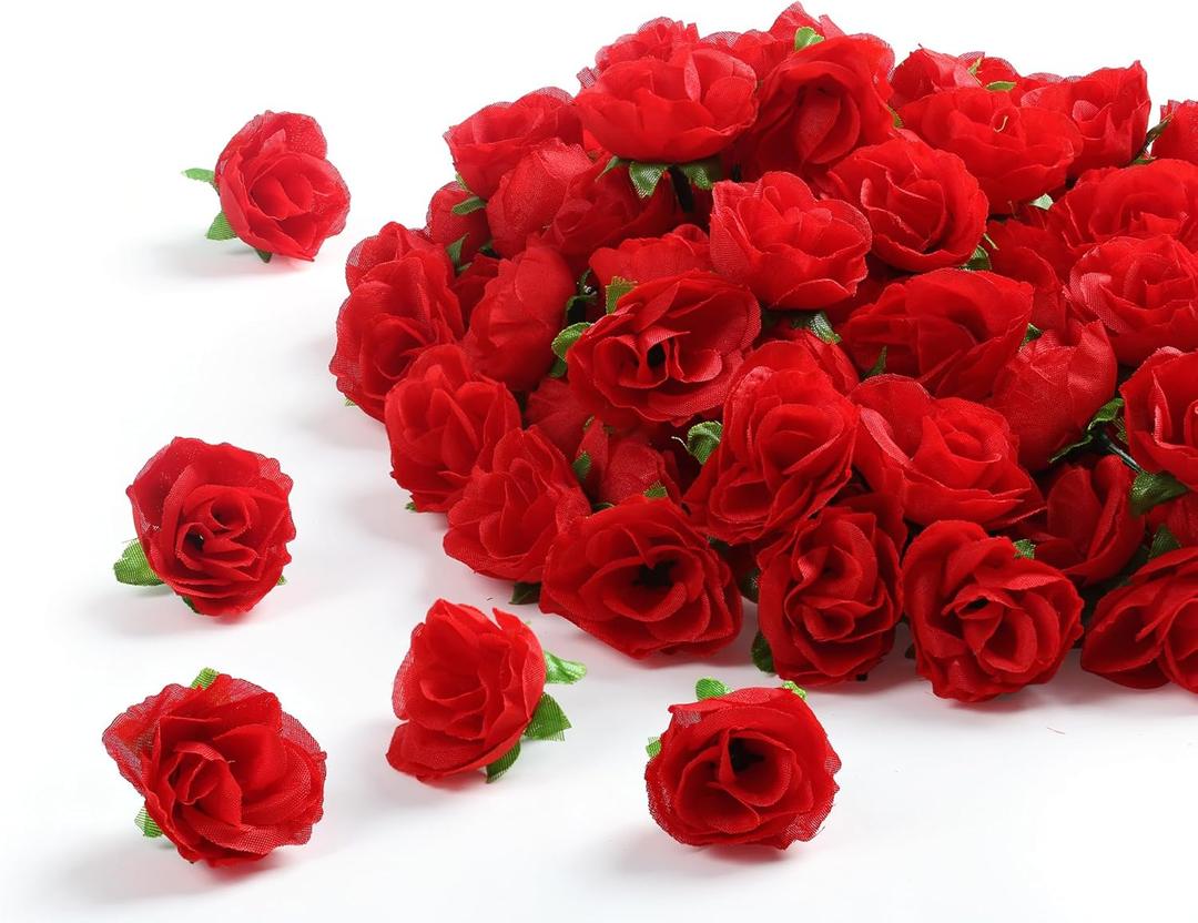 SITUMEIZI 100 Pcs 1.3 inches Mini Red Rose Head Fake Red Roses Artificial Flowers for Home DIY Flower Wall Mother's Day Party Birthday Decor