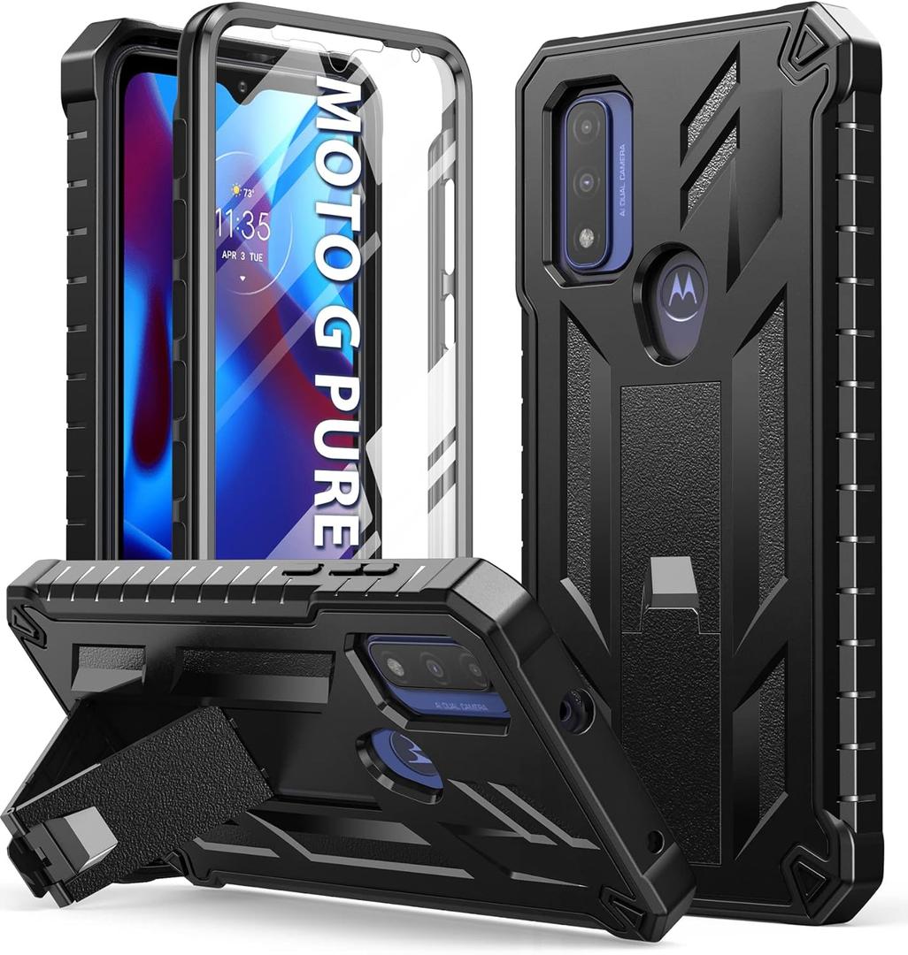 for Motorola Moto-G Pure Phone Case: Moto G-Power 2022 Case Heavy Duty Military Grade Hard Protection Shock Proof Grip | Durable Dual-Layer Armor Design Protective Case Moto G Play 2023 (Black)