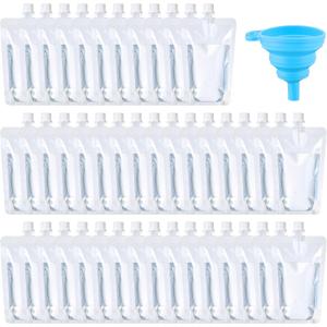 Patelai 150 Pieces Plastic Liquid Pouch Reusable Juice Pouches Travel Water Leak Proof Bags Bulk with Collapsible Silicone Funnel for Travel Outdoor (10 oz)