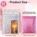 Henoyso 60 Pcs 8 x 11.5 Inch Holographic Bubble Mailers Metallic Padded Envelopes Self Seal Waterproof Shipping Bags Thick Cushioning Mailers for Book Clothes Makeup Jewelry, Silver, Pink, Rose Pink