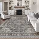 8x10 Washable Vintage Area Rug Black Grey Living Room Bedroom Carpet Non-Slip Soft Low Pile Distressed Indoor Large Throw Rug for Dining Room Office