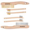 WORKPRO Wire Brush Set, 6 Pcs Brass/Stainless Steel Wire Scratch Brush Set, Small Large Size with Beechwood Handle for Cleaning Rust, Paint and Welding Slag