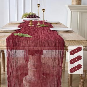2 x 3 Pack Burgundy Red Cheesecloth Table Runners, 120 Inch 10Ft Wine Red Gauze Table Runner for Wedding Birthday Party Baby Shower Decorations