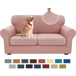 XINEAGE New 3 Pieces Couch Covers for 2 Cushion Sofa Super Stretch Loveseat Slipcover Pet Dog Universal Slip Cover Anti Slip Love Seat Furniture Protector (Dusty Pink, 55"-69")