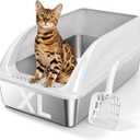 XL Open Top Stainless Steel Litter Box with High Sides,Light Gray
Extra Large Metal Cat Litter Pan , XL Litter Box, Non-Stick Easy Clean Anti-Leak Kitty Litter Pan, Odor Control, Open Top