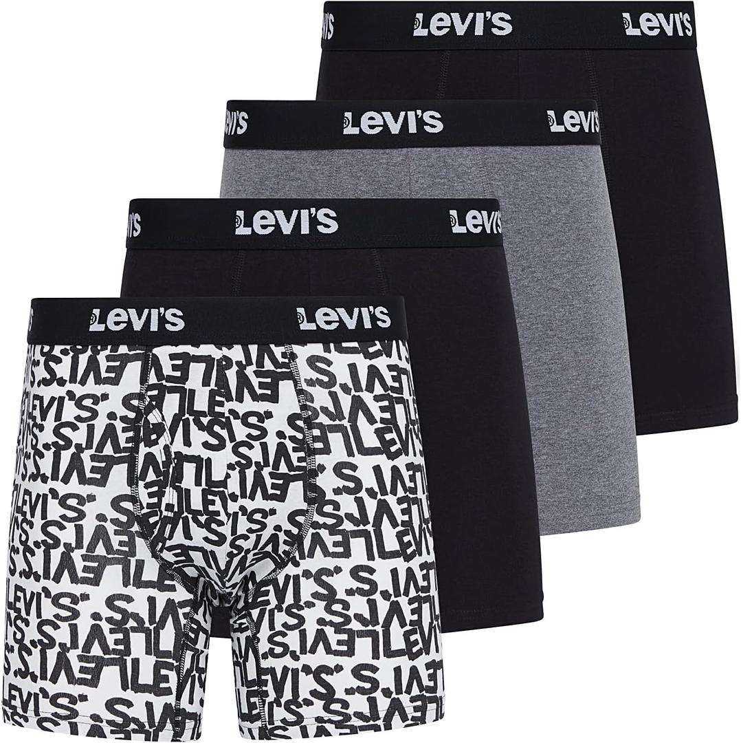 Levi's Mens Boxer Briefs Breathable Stretch Underwear 4 Pack (2X, Scribble Logo, Caviar, B25heathergrey, Caviar)