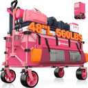 48" L Collapsible Wagon Cart Foldable, 560lbs Weight Capacity 300L Heavy Duty Folding Beach Wagons with Big All-Terrain Wheels, Utility Carts for Groceries, Shopping, Camping, Sports - Pink