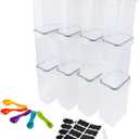 Ceybo Set of 12 Airtight Pantry Storage Containers with Snap Lids, Includes 16 Labels, 1 Marker and a Set of Measuring Spoons for Kitchen Organization (Black)