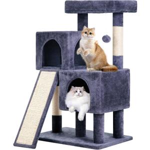 FDW Cat Tree for Indoor Cats 36 Inches Cat Tower Multi-Level Indoor Cat Play Condo House with Scratching Posts, Spacious Perch, Sisal Posts and Dangling Toys (Dark Grey)
