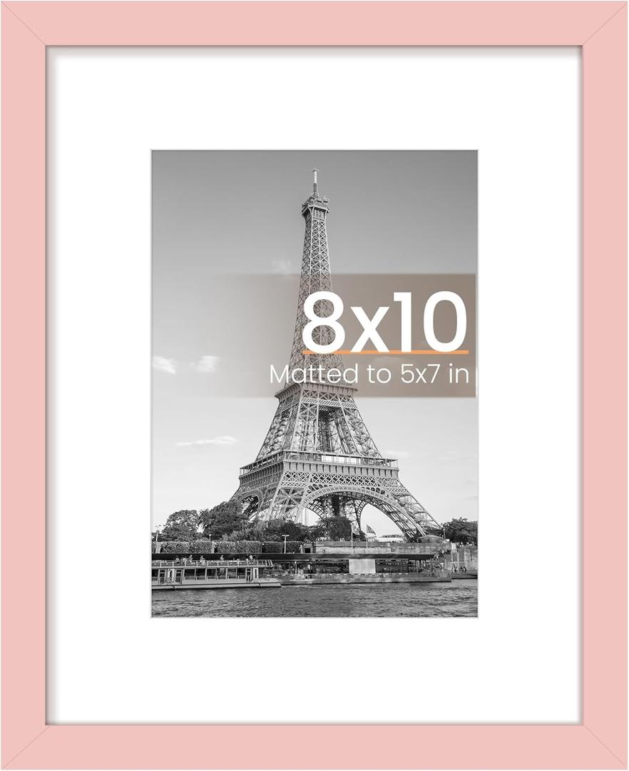 upsimples 8x10 Picture Frame, Display Pictures 5x7 with Mat or 8 x 10 Without, Wall Hanging Photo Frames, Pink, 1 Pack