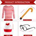 Adult Red and White Striped Cosplay Costume for Men Stripes Chirstamas Costumes Set with Glasses Hat Inflatable Cane (Red, XXL)