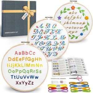 Bradove 3 Sets Alphabet Letter Practice Embroidery Kit for Beginners Adults Kids, Learn to Embroider Kit Adult Beginners