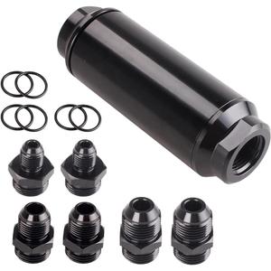 Universal 50MM 100 Micron Inline Fuel Filter with 6AN 8AN 10AN Adapter For Filtering Gasoline, Diesel, E85-Black