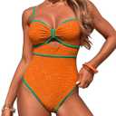 HXN Women's One Piece Swimsuit Tummy Control Bathing Suit Color Block Cutout Slimming Swim Suit Swimwear 2025 (Orange, S)