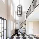 15-Light Lantern Chandelier for Foyer Large Black High Ceiling Chandelier with 3-Tier Candle Design, Modern Farmhouse Entryway Lighting Fixture for Staircase, Two Story Living Room, E12