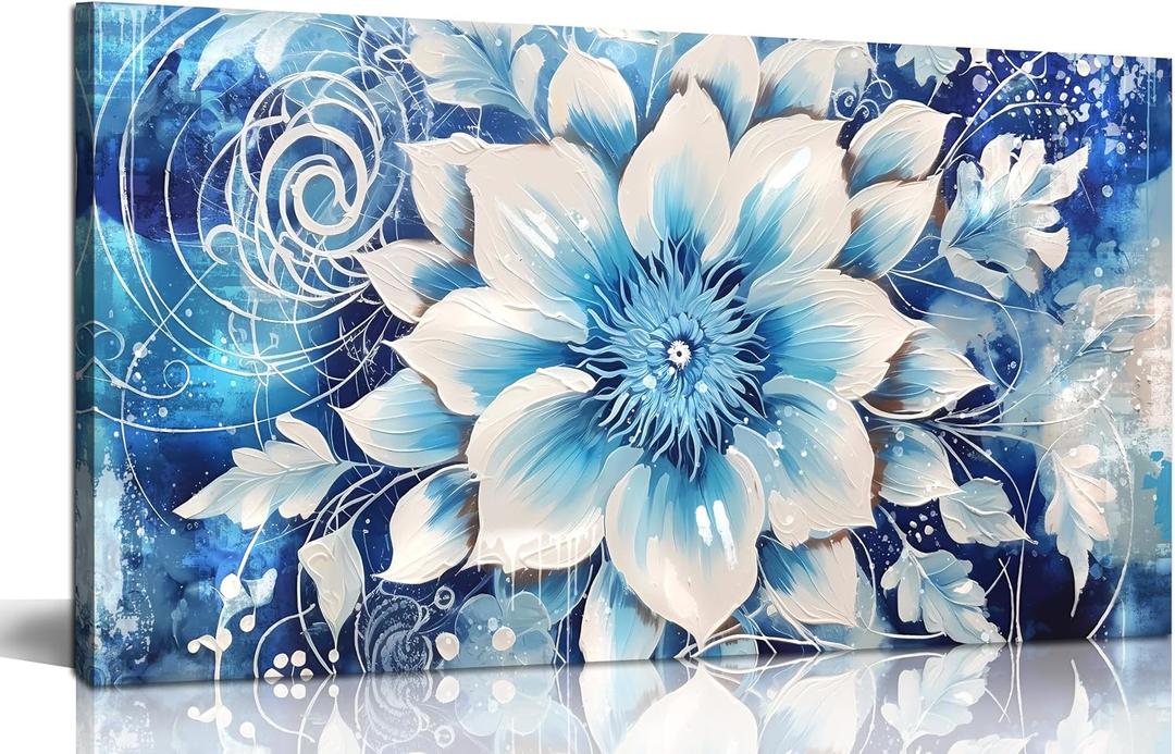 Xxliren Big Blue Floral Canvas Wall Art Prints 60 x 30 Inch