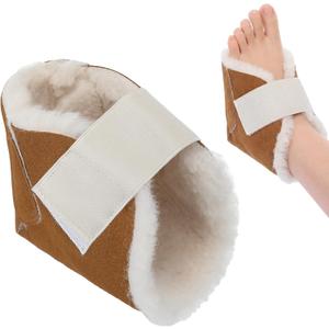 1 Pcs Heel Protector for Pressure Sores Boot Sheepskin Heel Pad Soft Foot Cushions Pad Adjustable Foot Pillows with Securing Strap for Protect Feet Ankle Pressure Bed Sores(Light Khaki)