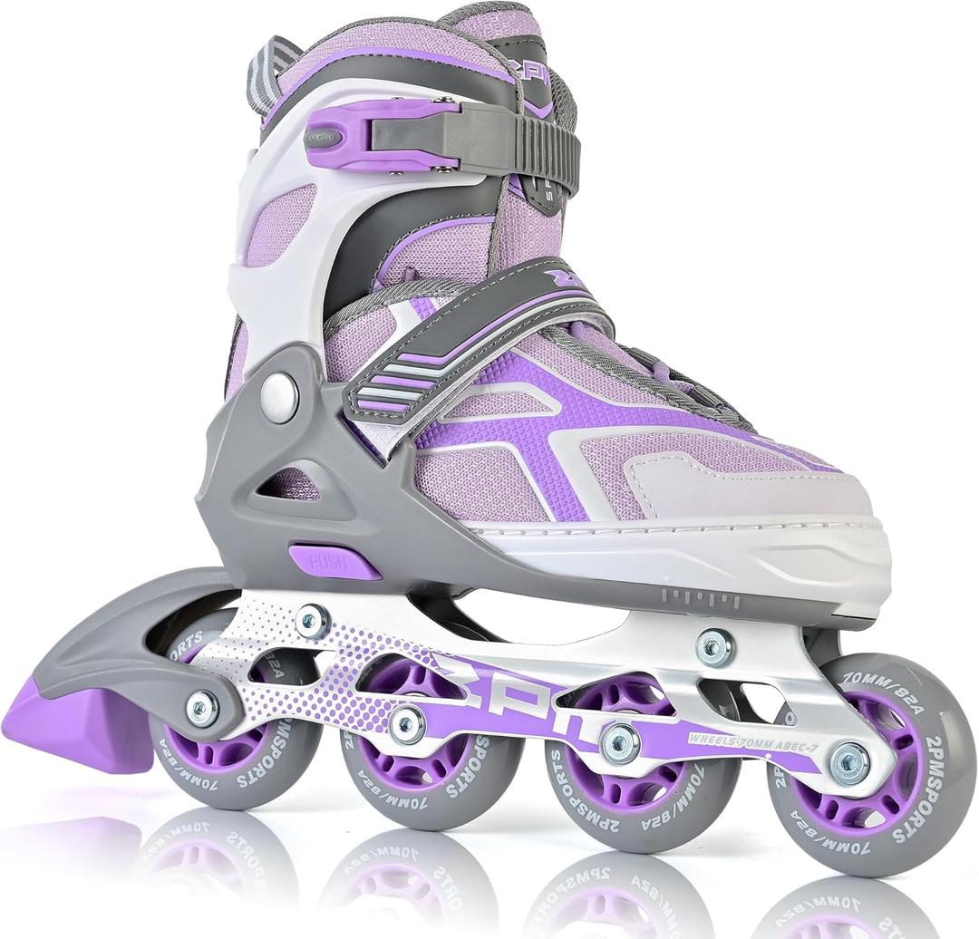 2PM SPORTS Torinx Green Boys Adjustable Inline Skates, Fun Beginner Roller Skates for Kids, Youth, Girls, Men and Women (Small - Little Kid (10.5C-13C US), Violet)