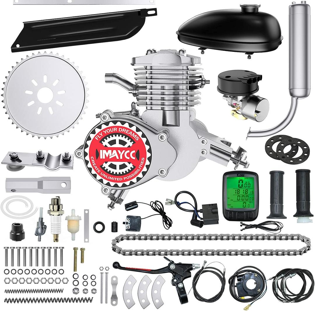 IMAYCC Bike Motor Kit 80cc Motorized Bike Kit 2 Stroke Gas Bicycle Engine Conversion Kit Fit for 26-28" Bikes (80CC Silver)