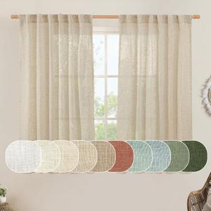 LAMIT Semi Sheer Linen Curtains 54 Inch Length 2 Panels, Light Filtering Panels Back Tab and Rod Pocket Neutral Drapes for Small Window/Bedroom, 52 x 54 Inch