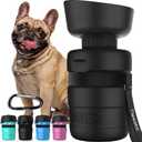 Lesotc Dog Water Bottle, Portable Water Dispenser with Travel Water Bowl, Leak Proof Pet Travel Squeeze Bottle, Puppy Essentials Dog Stuff Accessories for Outdoor Walking, Hiking, Camping (18 Ounces, Black)