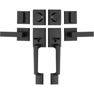 TICONN Double Front Door Handle Set, Heavy Duty Square Door Lever and Single Cylinder Deadbolt Combo for Side by Side Entrance Exterior Doors (Matte Black)