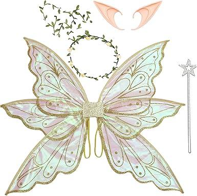 Large Gold Fairy Wings for Adults Dress Up Sparkling Sheer Wings Butterfly Fairy Halloween Costume Angel Wings for Women