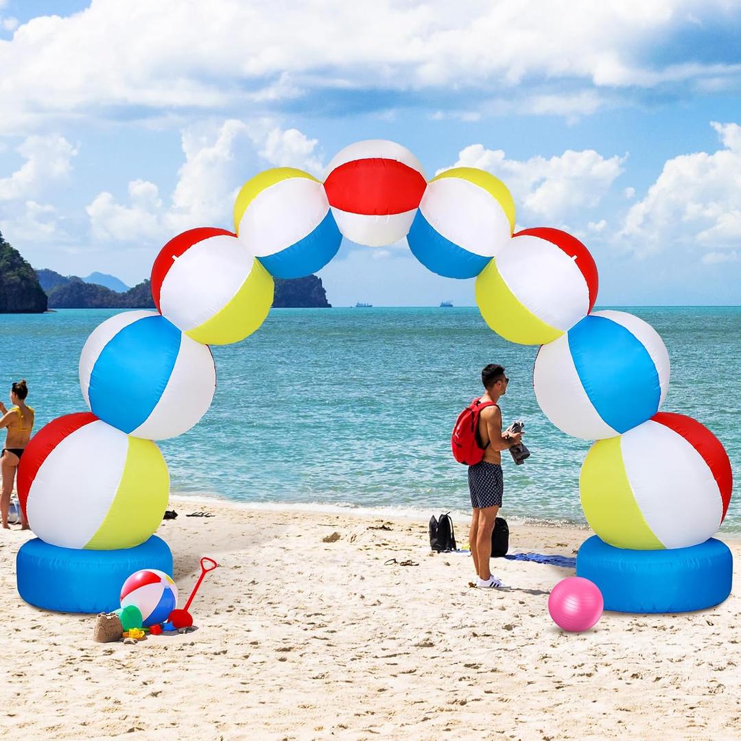 RattanView Inflatable Arch 8 ft Summer Beach Ball Party Arch Rainbow Beach Party Decoration Inflatable Pool Favors for Indoor Outdoor Lawn Yard Garden Decoration (Blue)
