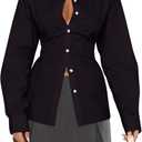 MISSACTIVER Women's Lapel Collar Button Down Shirt Cinch Waist Long Sleeve Casual Work Dressy Tunics Blouse Corset Tops, M