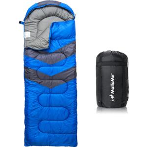 MalloMe Sleeping Bags for Adults Cold Weather & Warm - Backpacking Camping Sleeping Bag for Kids 10-12, Girls, Boys - Lightweight Compact Camping Essentials Gear Accessories Hiking Sleep Must Haves (32-65F Plush Comfort - Blue)