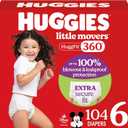 Huggies Size 6 Baby Diapers, Little Movers HuggFit 360 Baby Diapers with 360 Waistband, Size 6 (35+ lbs), 104 Count (2 Packs of 52), Packaging May Vary