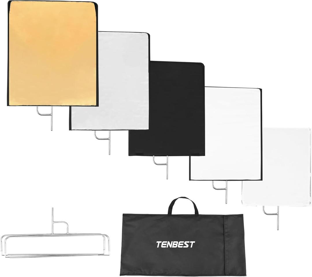 Photography Light Reflector Flag Kit, 30x35inches/75x90cm, 4-in-1 Gold/Silver/Black/White Diffuser and Translucent Diffuser, Foldable Stainless Steel Frame