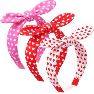 3 Pcs Valentine's Day Bow Headbands for Women Red Pink White Heart Knotted Headband Bunny Ear Heart Hairband for Valentine's Day Women and Girl Hair Accessories (1 Count (Pack of 3))