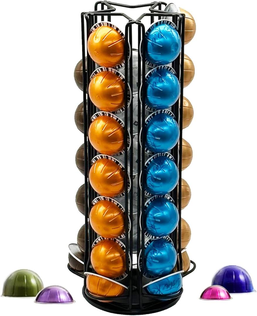 Vertuo Pod Holder Carousel Stand for 35 Nespresso Vertuo Capsule Storage Organizer with Extra Space for Coffee Mate Silent Rolling，Black