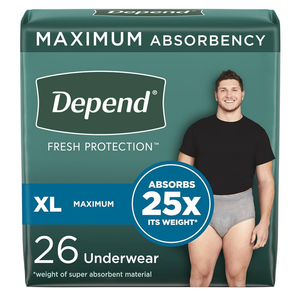 Depend Fresh Protection Adult Diapers, Incontinence Underwear for Men, Disposable, Maximum, ExtraLarge, Grey, 26 Count 