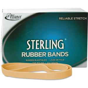 Alliance Rubber 25075 Sterling Rubber Bands Size #107, 1 lb Box Contains Approx. 50 Bands (7" x 5/8", Natural Crepe) , Beige