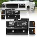 AS Headlights Assembly For 1994 1995 1996 1997 1998 Chevy Silverado/ 94 95 96 97 98 Tahoe/Suburban/C10 Black Housing Clear Lens Amber Reflector(Not compatible on GMC models)