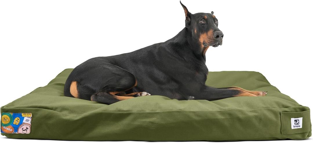 Sytopia 42 Inch Indestructible Canvas Dog Bed, Chew Proof Outdoor Pet Bed XL, Waterproof Washable Removable Cover, Green