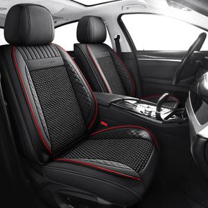 Chezope Car Seat Covers Full Set, Black Red Leather Seat Covers, Breathable Front and Back Car Seat Protectors, Seat Covers Universal Fit for Most Cars SUV Truck (Black Red-Stripes, Full Set)