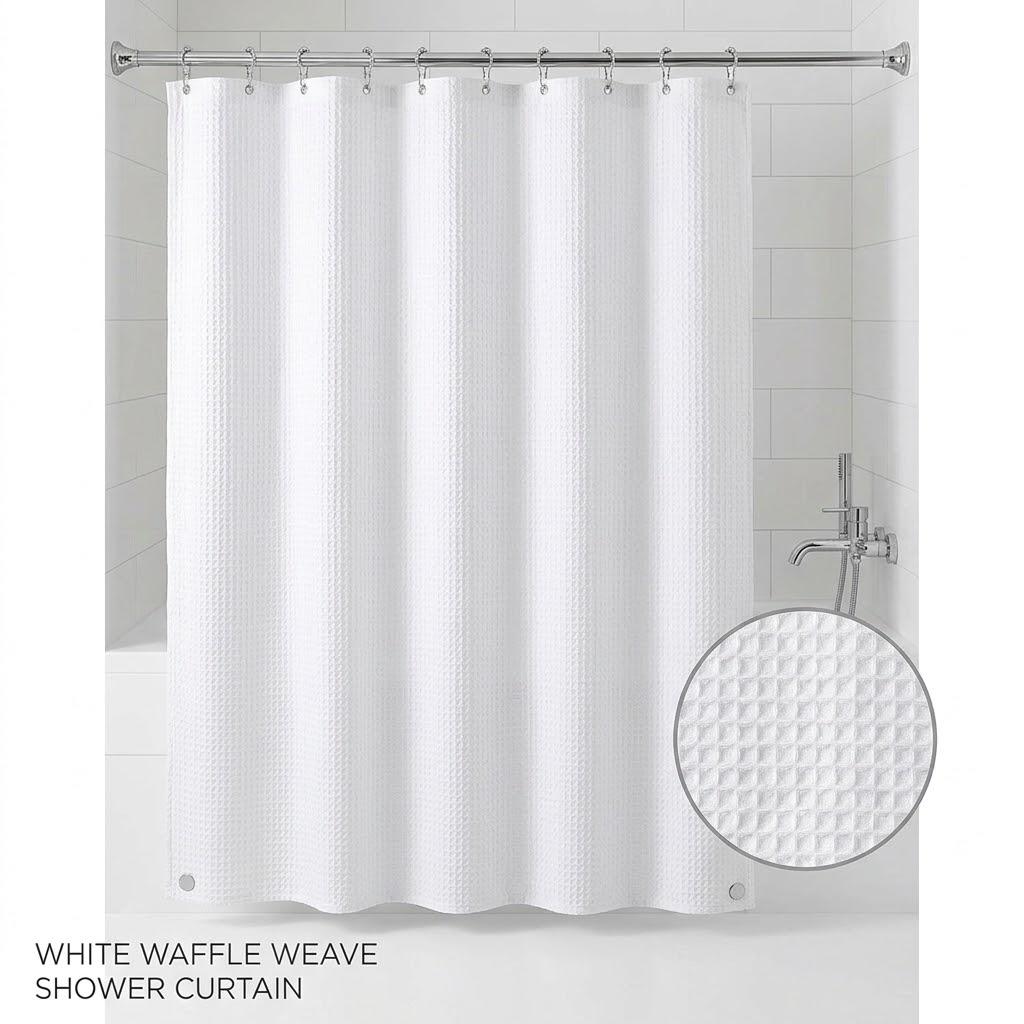 White Waffle Weave Fabric Shower Curtain (72" x 72") – Hotel Quality Heavy-Duty Fabric Shower Curtain with Rust-Resistant Metal Grommets & Water-Repellent Coating