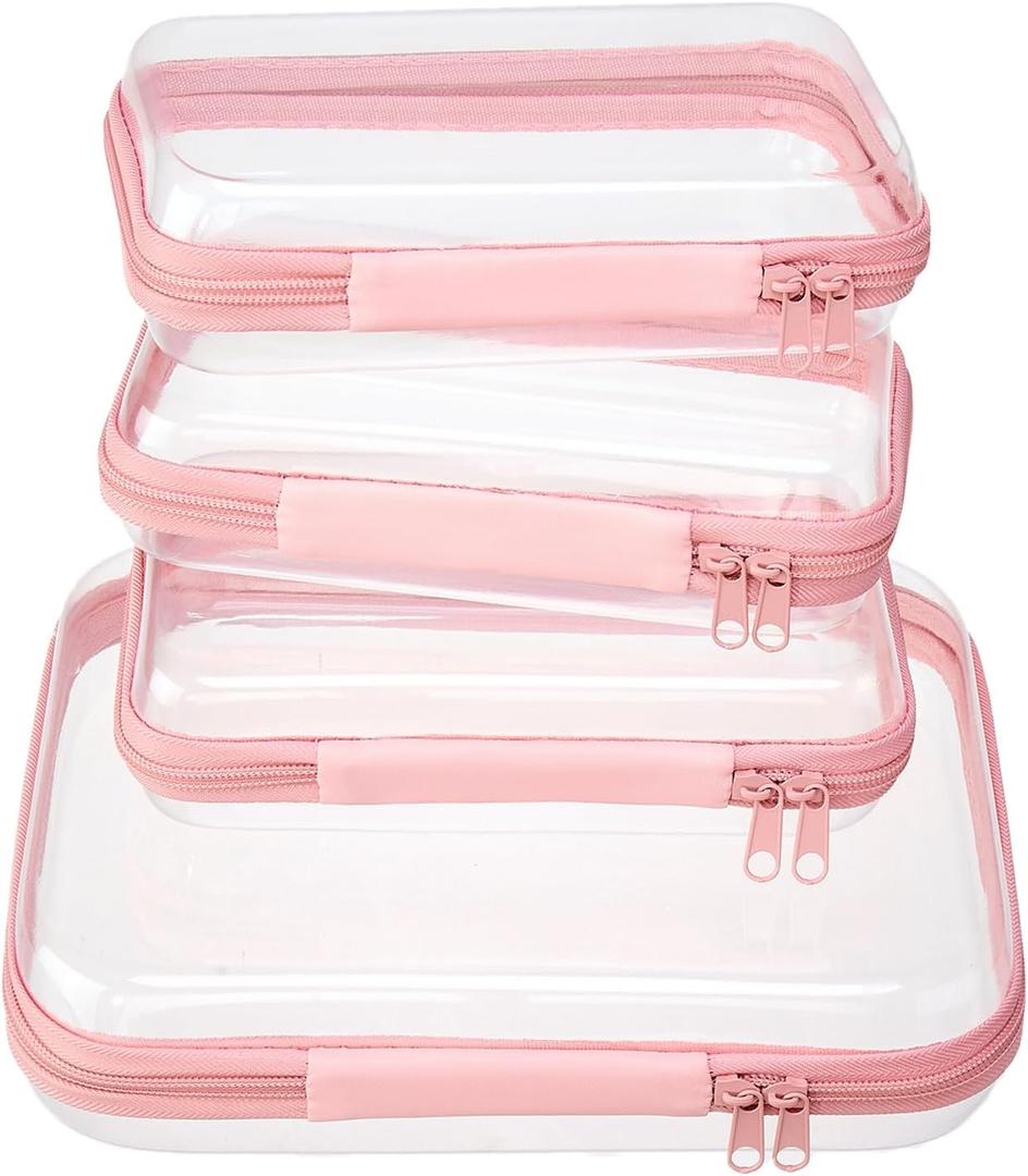 4 pcs Clear Zipper Pouches,Hard Shell Zipper Case, Toiletry Bag for Travel, CLear Diaper Bag, Toiletry Pouch, Travel Organizer, Cosmetic Bag,Toy Storage Bins (M+3S) (Light Pink