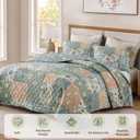 CASAAGUSTO Queen Quilt Set - 3 Pieces Patchwork Green Quilt Bedding Set, Lightweight Queen Bedspread Coverlet, Reversible Floral Bed Cover for All Seasons (90"x94", 1 Quilt + 2 Pillow Shams)