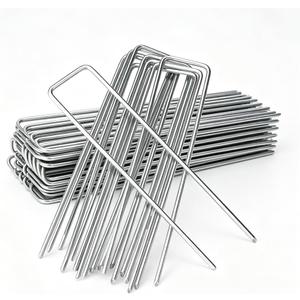 Galvanized Landscape Stakes Heavy Duty - Ground Staples for Weed Barrier, Irrigation, Fencing, Tarp | Rustproof Steel Garden Nails U Shape (Silver, 8in-100P)