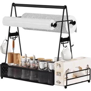Grill Caddy, BBQ Caddy with Paper Towel Holder, with 4 Hanging Hooks, for Party Picnic and Camping, BBQ Accessories for Kitchen