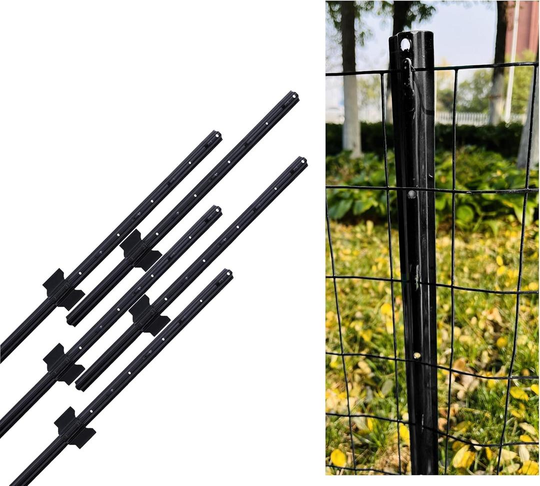 3 Feet Metal Fence Post Black, Pack of 5, for 24 Inch High Garden Welded Wire Fence U-Channel Steel Garden Post