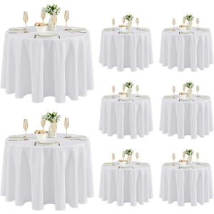 Fitable 8 Pack Round Tablecloths: Stain Resistant Wrinkle Free Circle Table Clothes, Washable Reusable Polyester Table Covers for Wedding Party Birthday Banquet Reception(White, 120 Inch)