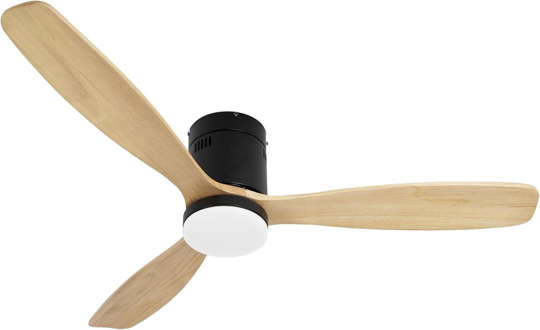 raccroc 52in Quiet Ceiling Fan with LED Light DC motor Large Air Volume Remote Control 3 Solid Wood Blades,Ceiling Fan for Kitchen Bedroom Dining room Patio