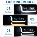 LED DRL Headlights Assembly Compatible with 1999-2007 GMC Sierra/2000-2006 Yukon XL 1500 2500 No Denali Models Replacements Clear Reflector Black Housing